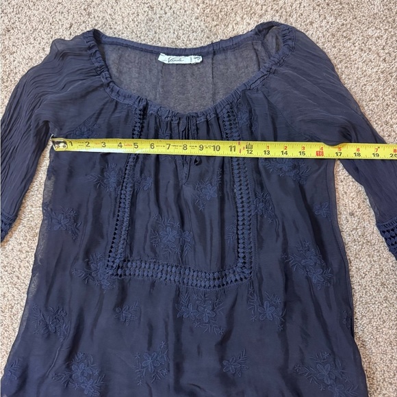 Italian Navy Whimsy Goth Sheer Layers Bohemian Airy Embroidered Gauze Peasant - Picture 9 of 9